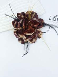 15cm Colorful Feather Flower Brooch Pin, Multilayer Rose Shirt Dress Hat Decor For Women - Flower - View 18