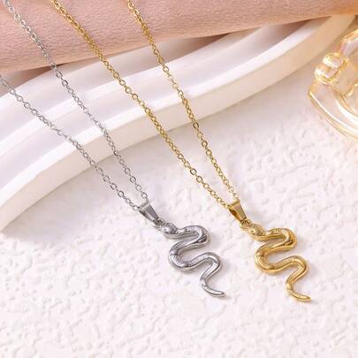 1pc Fashionable Versatile Minimalist Snake-Shaped Steel Vintage Necklace