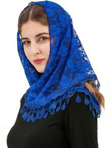 1件时尚纯色蕾丝三角头纱，轻盈花卉刺绣镂空披肩围巾，适合教堂祈祷、婚礼头纱、新娘头纱、秋季女装、情人节配饰