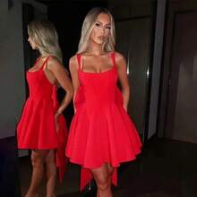 Bow Backless Sexy Party Dress Women Mini Spring Summer Dress Waist Wrap A-Line Ball Gown Dresses - 81030red - 查看 8