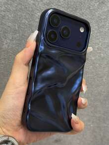 Luxury Asymmetrical Wavy Texture Silicone 3D Glossy Solid Color Wavy Soft Silicone Phone Case, Compatible With IPhone 17 Pro Max 17 16 15 13 14 12 11 Pro Max Plus, Luxury Glossy Shockproof Phone Case Spring Gift - Matte Blue - View 3