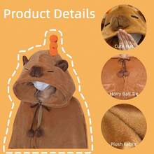 Wearable Plush Blanket Hoodie For Women & , Premium Soft Thick Sherpa & Fleece For Ultra Warmth, Throw Wrap With Giant Hood, Easy Movement, Capybara Gifts For Adults, Oversized - 棕色 - 查看 5