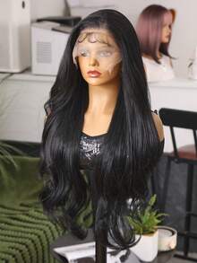 Women's Christmas Gift, Christmas Decoration, Christmas Gift, Wig, 13X6 Lace Front Wig, Synthetic Fiber Wig, 30 Inch Orange Wavy Extra Long Wig With Baby Hair, Anti-Shedding Wig, Fully Machine Made, Suitable For Daily Gatherings, High Quality Women's Natural Beautiful Soft Synthetic Fiber Wig - Black - View 5