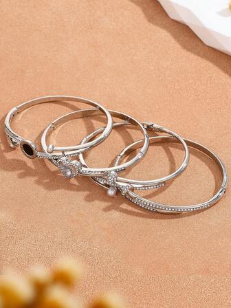 1 pieza Pulsera elegante y de moda con flor de rosa y cristales, adecuada para que las mujeres la usen en festivales de música y fiestas