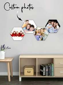 4pcs/5pcs/6pcs/8pcs/9pcs/10pcs Personalized Vintage Style Custom Hexagonal Photo Printed Hexagonal Wooden Boards, Available In Both Color And Black And White, Are Perfect For Living Rooms, Bedrooms, Offices, Weddings, Graduations And Travel Memories - Easy-To-Install Fashionable Photo Frame Artworks, Memory Wall Art - No Power Required, Unique Creative Gifts, Indoor Decoration Souvenirs - Black - View 10