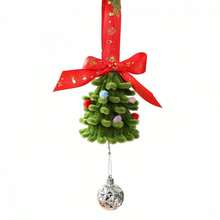 Mini árbol de Navidad de tela, bola de peluche pequeña y lazo de cinta roja. Ideal para decorar el escritorio, fiestas en casa o cualquier ocasión navideña. - Verde - Ver 6