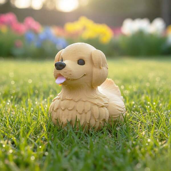 1pc Golden Retriever Duck Statue, Cute Animal Garden Sculpture, Unique Home Decor, Collectible, Creative Gift, Yard Art