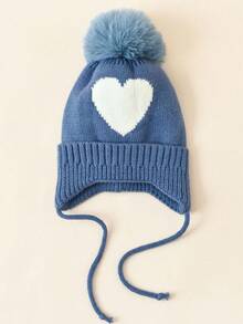 1 件婴儿保暖绒球护耳帽，心形提花针织帽，秋冬 - 1PC - 查看 13