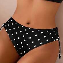 New Women's Sexy Polka Dot Print Drawstring Design Bikini Swimsuit, Summer Beach - Black - View 4
