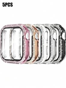 Compatible For Apple Watch Case With Tempered Glass Screen Protector, 5 Packs Double Bling Case Crystal Rhinestone Bumper Overall Hard PC Ultra Protective Cover, Compatible With Apple Watch 38/40/41/42/44/45/46/49mm, Series Ultra/SE/11/10/9/8/7/6/5/4/3/2/1