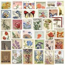 50pcs Vintage Stamps Stickers, Plant, Animal, Flower, Character Designs, Suitable For Scrapbooking, DIY Journals, Phone Cases, Notebooks, Luggage,School Supplies,Back To School - 彩色 - 查看 4