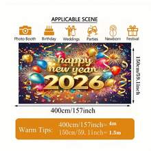 1 Piece 2026 New Year Party Backdrop - Fireworks & Gold Balloon Design With "Happy 2026" Text, Vibrant Photo Background, Suitable For Weddings, New Year Decorations, Year Banners, Happy New Year Fabric, New Year Banners, Also Suitable For Decorating Inside And Outside The Home, Multiple Sizes Available - Color - View 11