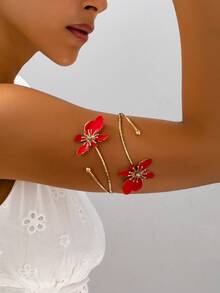 Manset Lengan Bermotif Bunga Minimalis yang Dapat Diatur - Gelang lengan bunga merah - View 1