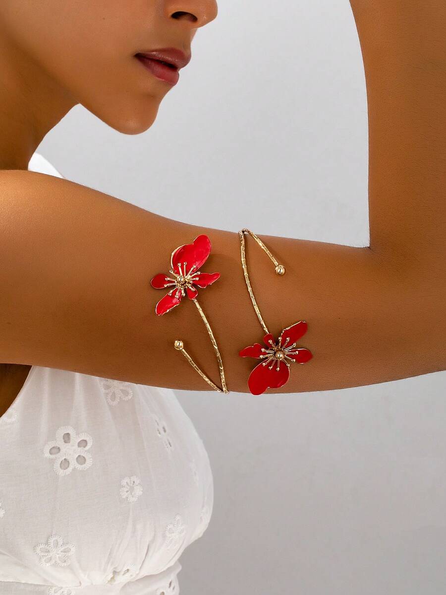 Manset Lengan Bermotif Bunga Minimalis yang Dapat Diatur - Gelang lengan bunga merah - View 1