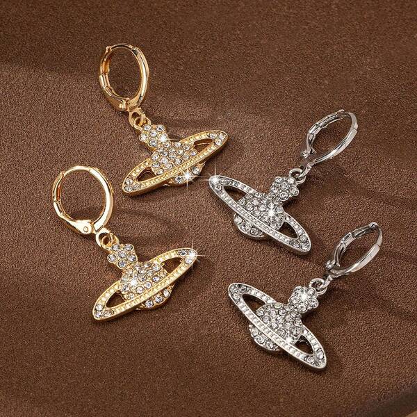 1 Pair Fashionable Exquisite Star Design Sparkling Rhinestone Embedded Universe Pendant Earrings, Unisex, Suitable For Men And Women Everyday Wear