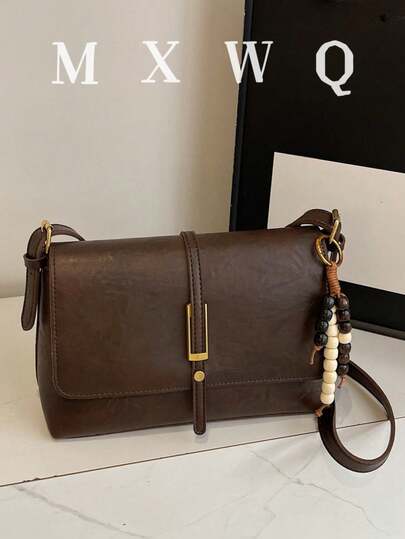 Fashionable Casual Solid Color Square Flap Bag (Accessories Not Included), Suitable For University/College Classroom, Commuting, Work, Office, Festivals, Holidays, Parties, Travel And Other Occasions. Designed For Women, Applicable For Career Starters, White-Collar, Teenagers, College Students And Young Girls