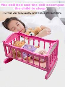 26厘米逼真娃娃，会小便、喝水、发出4种声音，配有奶瓶和安抚奶嘴，粉色小床，连衣裙图案随机发送，是送给女孩的过家家礼物。 - 紫色(衣服印刷隨機髮) - 查看 8