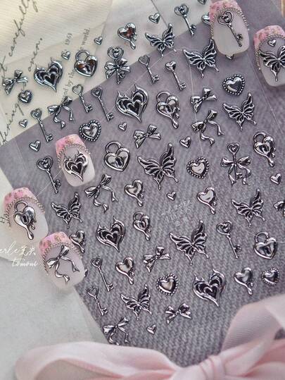 1 buc autocolante metalice 5D, autocolante pentru unghii în stil închis, autocolante decorative în formă de fluture în formă de inimă, autocolante și autocolante DIY pentru unghii, produse pentru unghii și accesorii pentru unghii, instrumente pentru unghii, potrivite pentru fete și femei