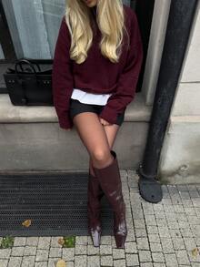 Seelio Autumn/Winter New Women's Fashion Minimalist Soft All-Match High Neck Long Sleeve Knit Sweater - Burgundy - View 5