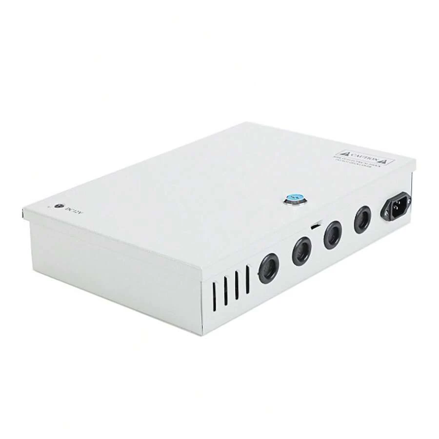 Fuente de alimentación conmutada de 120 W Fuente de alimentación para vigilancia (incluye toma hembra + enchufe estándar estadounidense) Caja metálica con cerradura para fuente de alimentación de 18 canales Caja de distribución de alimentación para cámaras Fuente de alimentación regulada de CC de 12 V y 10 A con 18 canales Unidad de distribución de alimentación LED - Gris Claro - Ver 1