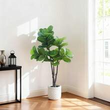 Hodeffior Ficus lyrata artificiel de 150 cm, 180 cm ou 210 cm avec pot – Grand ficus lyrata artificiel réaliste pour une utilisation intérieure et extérieure : maison, bureau, salle de bain, chambre, couloir, décoration de table basse - Vert - 150 cm - Voir 6