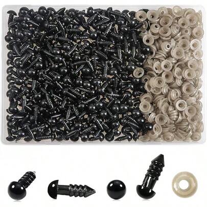 300 piezas de ojos de de 8 mm para amigurumis, manualidades y ganchillo, con 300 piezas de arandelas, ojos negros para muñecas para tejer animales de peluche y hacer muñecas