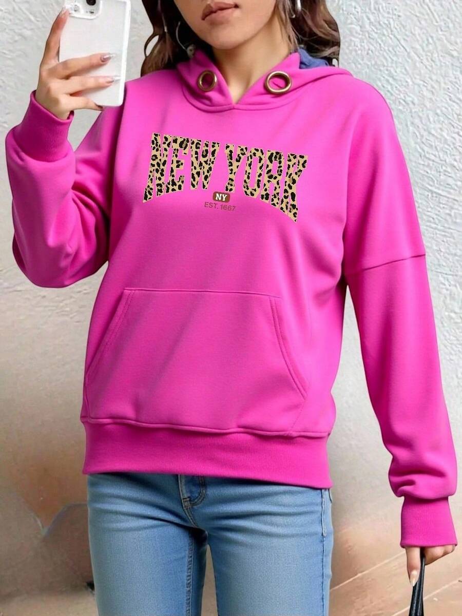 Sudadera Hoodie con estampado de New York - Rosa - Ver 1