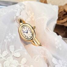 1pc Women's Oval Bathtub Alloy Bangle Watch, Roman Numeral Dial, Elegant Petite Quartz Watch Bracelet, Easy To Wear - White - View 3