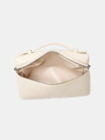 1 st fyrkantig axelväska för kvinnor, enfärgat litchimönster, PU-handväska, lämplig för damer, daglig modematchning och utflykt