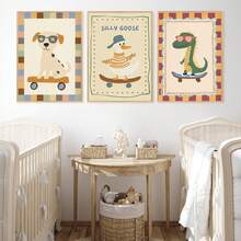 1pc, Canvas Wall Art, Framed Nursery Wall Art Charming Illustrations, Whimsical Children's Wall Decor Featuring Ducks, Dinosaurs And Puppies Adorable Animal Wall Art, Dreamy Nursery Decor Ideal For Children's Rooms, Nurseries, Playrooms, Kindergartens, Boys' Rooms, Girls' Rooms And Play Areas Waterproof. Perfect Party Gift - Multicolor - View 8