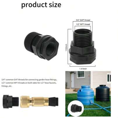 2pcs Garden Hose Bulkhead Fitting With Plugs, 34 Male GHT 12 Female NPT Thread PVC Connector Fittings Accessories Rain Aquarium Tub Pool Sink