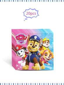 Juego de vajilla desechable con temática de Paw Patrol, en temas azul y rosa, incluye platos de papel, vasos de papel, servilletas, adecuado para fiestas de cumpleaños o San Valentín, hecho de materiales absorbentes de alta calidad, excelente para manualidades, meriendas, reuniones de cumpleaños, fiestas, mesas de postres, campamentos, picnics y talla grande - Multicolor - Ver 6