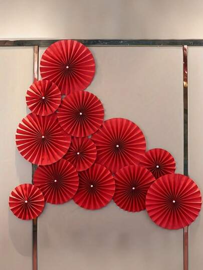 6/12pcs -Red Paper Fan Decoration, Home Decoration, Party Birthday Party Decoration, Background Wall Decoration, Table Decoration, Chinese New Year Decoration, Restaurant Decor