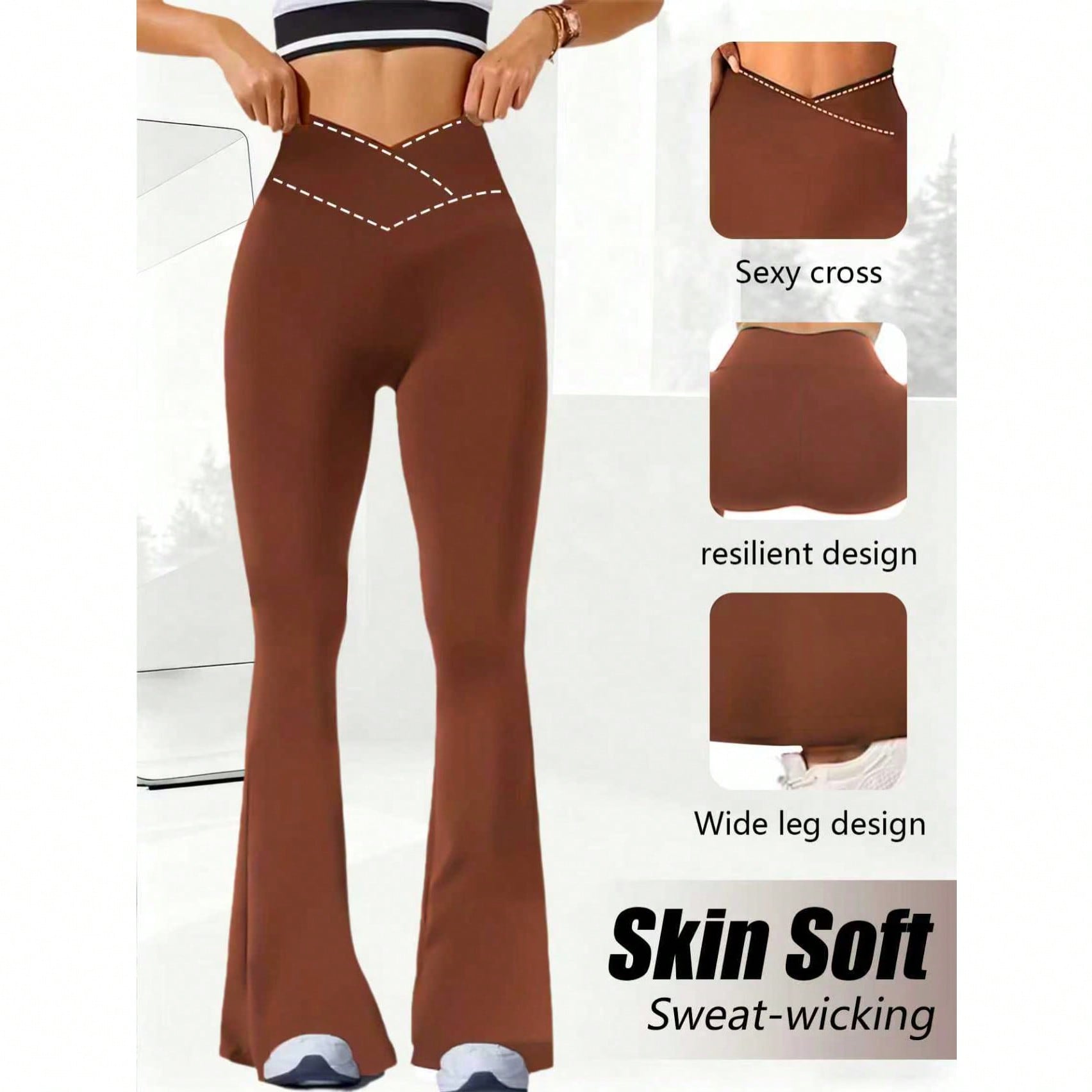 Pieza Pantalones acampanados de cintura alta para mujer, diseño de cintura elástica cruzada, pantalones casuales largos versátiles de corte slim co