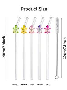 1支/1套可重复使用的玻璃吸管，带海龟吊坠，可爱可弯曲透明玻璃吸管，带清洁刷，适用于厨房配件、水杯、冷饮、奶茶、咖啡、果汁、冰沙、厨房、餐厅、鸡尾酒会、返校季、送给女朋友/男朋友、父母、朋友的礼物、节日用品。 - 款式1 - 查看 4