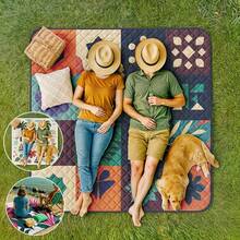 Jumbo 78x78 Inch Heavy Duty Picnic Blanket, Soft Quilted Outdoor Mat With Carry Strap, Foldable For Camping Beach Backyard Family Outings - 1# - Xem 3