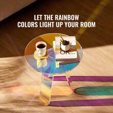 Round Iridescent Side Table, Acrylic End Table, Clear Rainbow Acrylic Coffee Table For Drink, Food, Snack Used In Living Room, Bedroom, And Study - Màu sắc óng ánh tròn - Xem 2