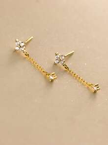 Nooxian 1对女士耳环，日常叠戴风格，铜镶嵌锆石幸运四叶草长耳环，珠宝礼品（不含礼盒），适合春夏四季佩戴 - 金黃色 - 查看 5