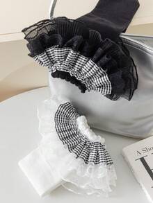 1 Paar Damen Spitzen-Crew-Socken, verschiedene Stile, geeignet für Frühling/Herbst, Koreanischer/Mori-Mädchen/Kawaii-Stil, passend zu Loafers/Ankle Boots - Schwarz und Weiss - Übersicht 3