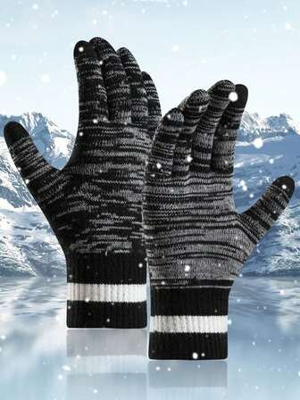 A Pair Of New Outdoor Knitted Gloves, Winter Cold-Resistant And Warm Men's Gloves, Outdoor Cycling Touchscreen Gloves