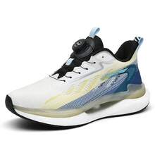 2025 Men's Shoes Summer Breathable Mesh No-Tie Sports Casual Running Rotating Athletic Exam Shoes - 2888灰桔黃 - 查看 5