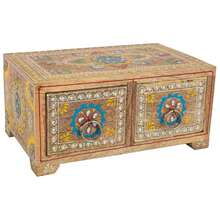 Wanderlust Portagioie in legno dipinto a mano con 2 cassetti marroni 23x14x10h - Castano - Visualizzare 1