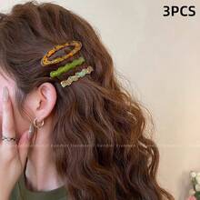 3-Piece Set Of Retro Hair Clips, Side Clips, Bangs Clips, Forehead Clips And Hair Clips - 1#深薄荷3件組 7.5cm+6cm - 查看 5