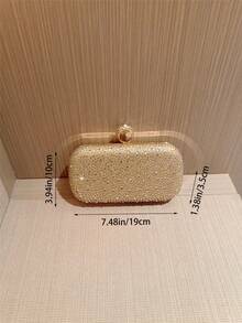 月光之夜手拿包，银色奢华水钻装饰金属链条单肩包，优雅迷你方形晚宴手拿包，适合婚礼、派对、正式场合，女士礼物，派对包，完美适用于派对、婚礼、圣诞/万圣节舞会、晚宴/盛会，婚礼必备，与毕业礼服、晚礼服完美搭配，是舞会配饰的理想之选。 - 金色 - 查看 6