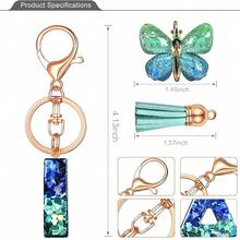 JINGUAZI Initial Letter Keychains For Women Tassel Butterfly Pink Purple Cute Car Keychain For Wallet Backpack Bag Charm{Inchcolor_nameinch:InchI-BlueGreeninch} - I-藍綠色 - 查看 3