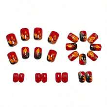 24 Romantic Maple Leaf Oval Short Nail Tips -  Euro-Style Chic Nails For Fall, Skin-Brightening To Make Hands Fairer, Cute Eye-Catching For Daily/Party Wear, Easy To Apply & Reusable Manicure Accessories, Lightweight Comfortable (No Bulky Feeling), Enhances Hand Slimness & Elegance, Versatile For Modern Stylish Outfits, Must-Have Nail Art For Elegant Women's Looks - 黃色 - 查看 4