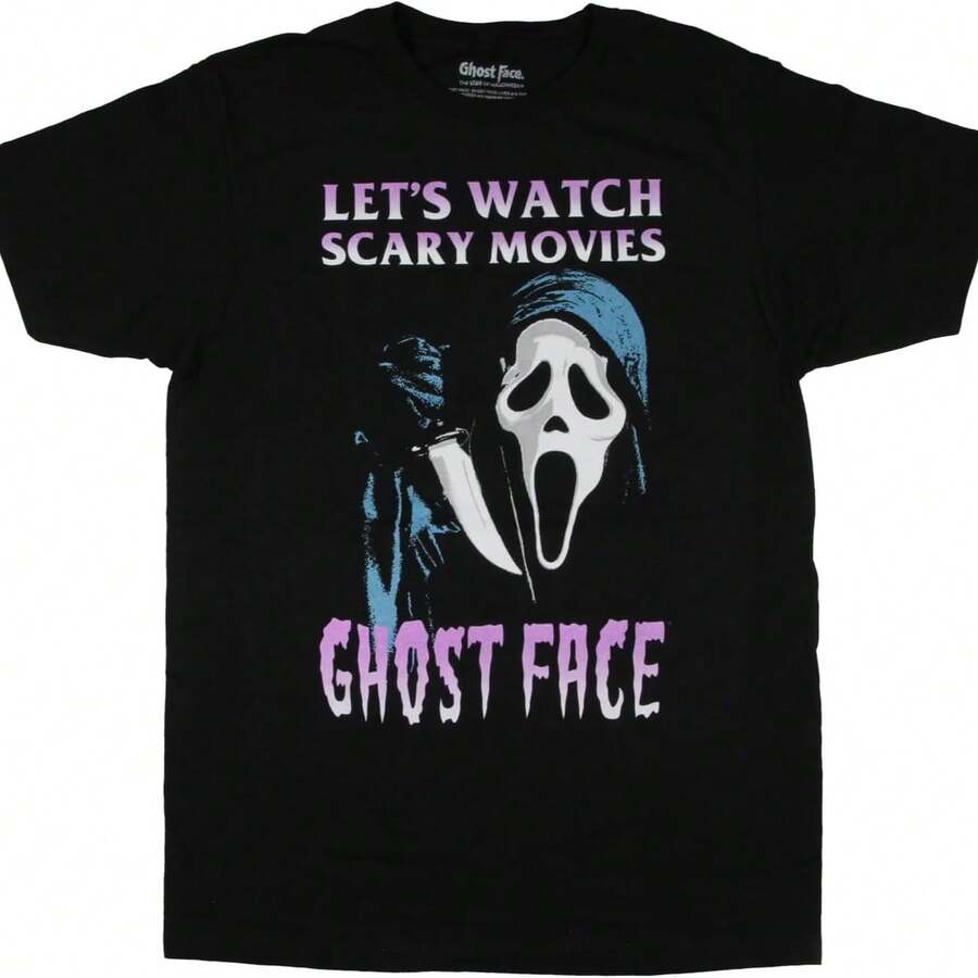 Seven Times Six Scream Men's Ghost Face Let's Watch Scary Movies Adult Graphic Print T-Shirt - Schwarz - Übersicht 1