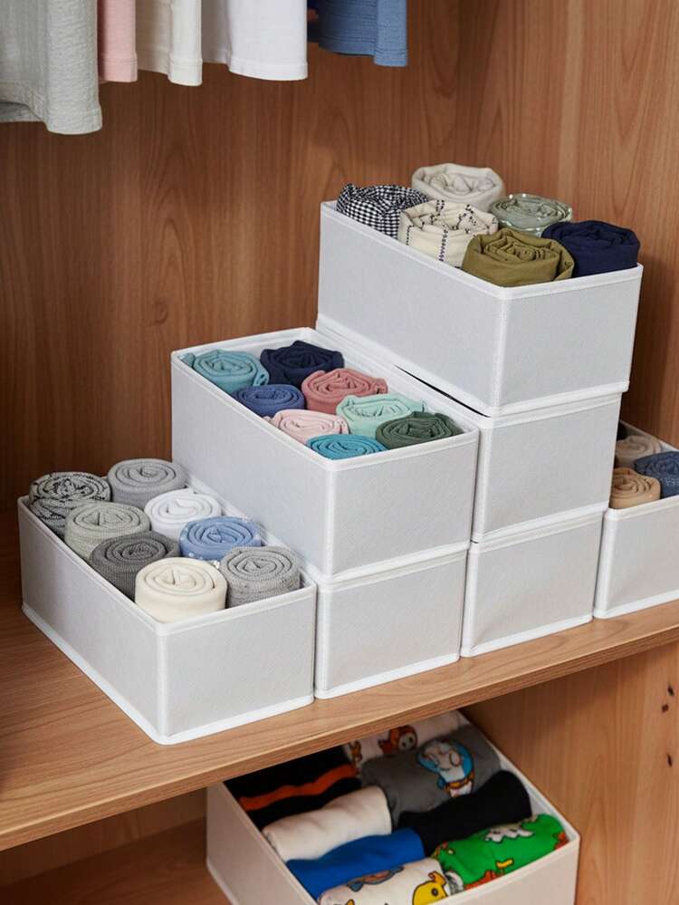 1/3/6个装无纺布可折叠收纳盒，抽屉整理盒，袜子内衣收纳盒，衣物收纳盒，适用于卧室、抽屉、衣柜、梳妆台 - 彩色 - 查看 1