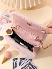 1 pièce Sac à main en matériau pailleté de couleur unie, confortable et moelleux avec une chaîne de perles. Sac bandoulière avec chaîne métallique, convient pour les sorties, les cadeaux d'anniversaire et les cadeaux de vacances