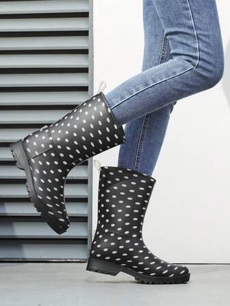 1 Pair Women's Mid-Calf Rain Boots, Fashionable Riding Style Waterproof Galoshes, Garden Rubber Shoes, Lightweight Non-Slip Water Boots
